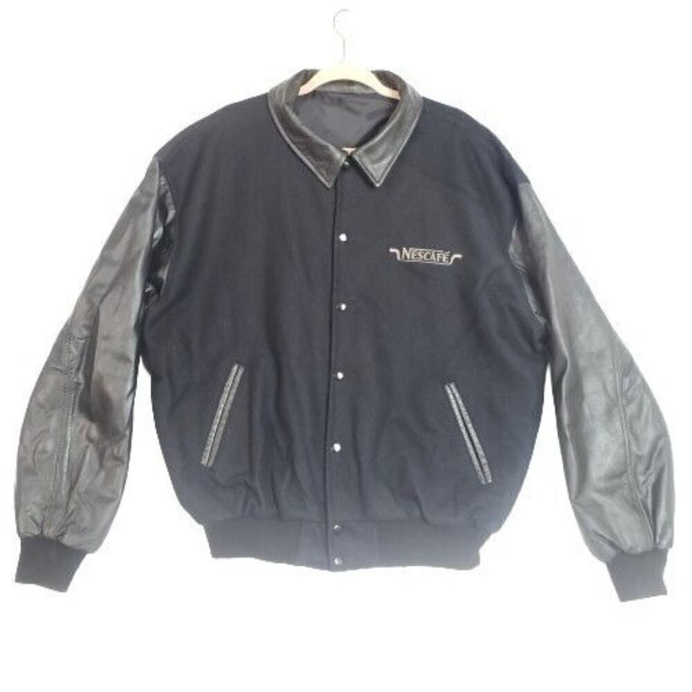 VTG Nestle Original Nescafe Black Wool/Leather Made In USA Sz XL